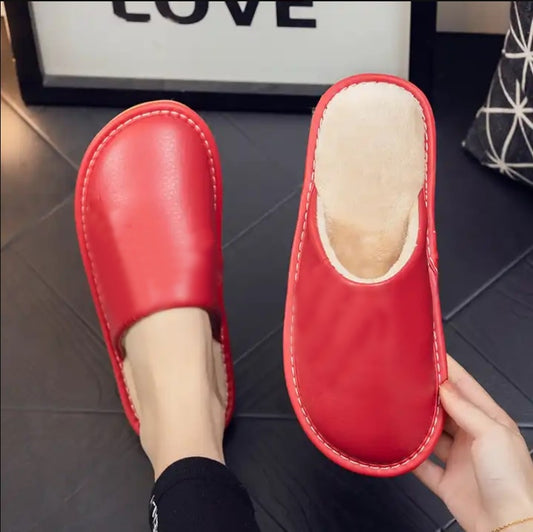 Leather Autumn and Winter Household Slippers