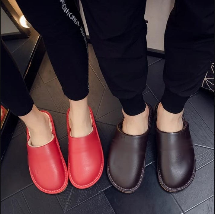 Leather Autumn and Winter Household Slippers