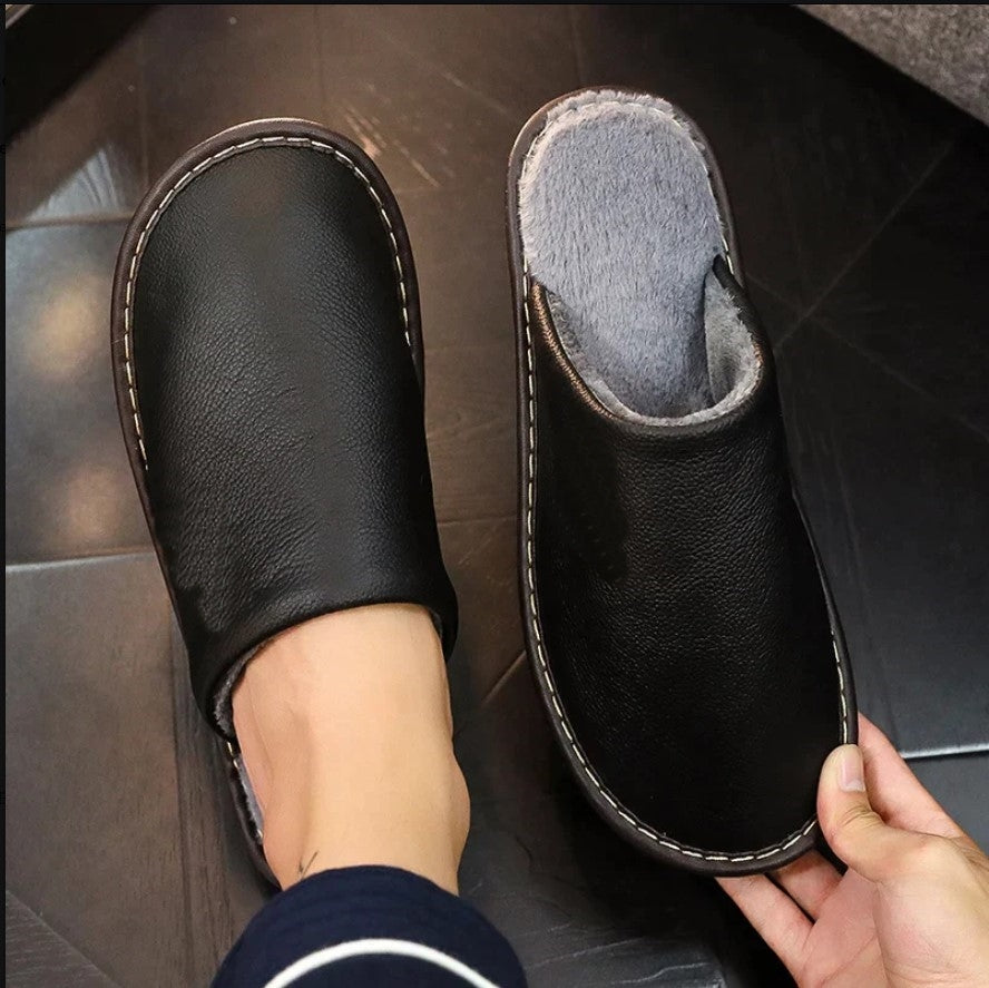 Leather Autumn and Winter Household Slippers